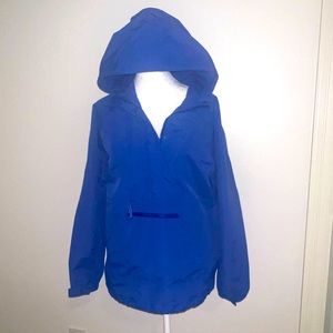 Lands End Womens Blue Pullover Wind Breaker with hood, Size Small (6-8)